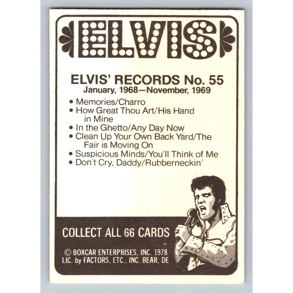 Elvis Presley 1978 Boxcar Enterprises Trading Card #55 Elvis Records Gun Front
